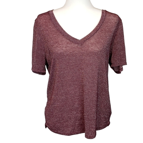 Cupcakes and Cashmere metallic plum v-neck top size small - Picture 1 of 8